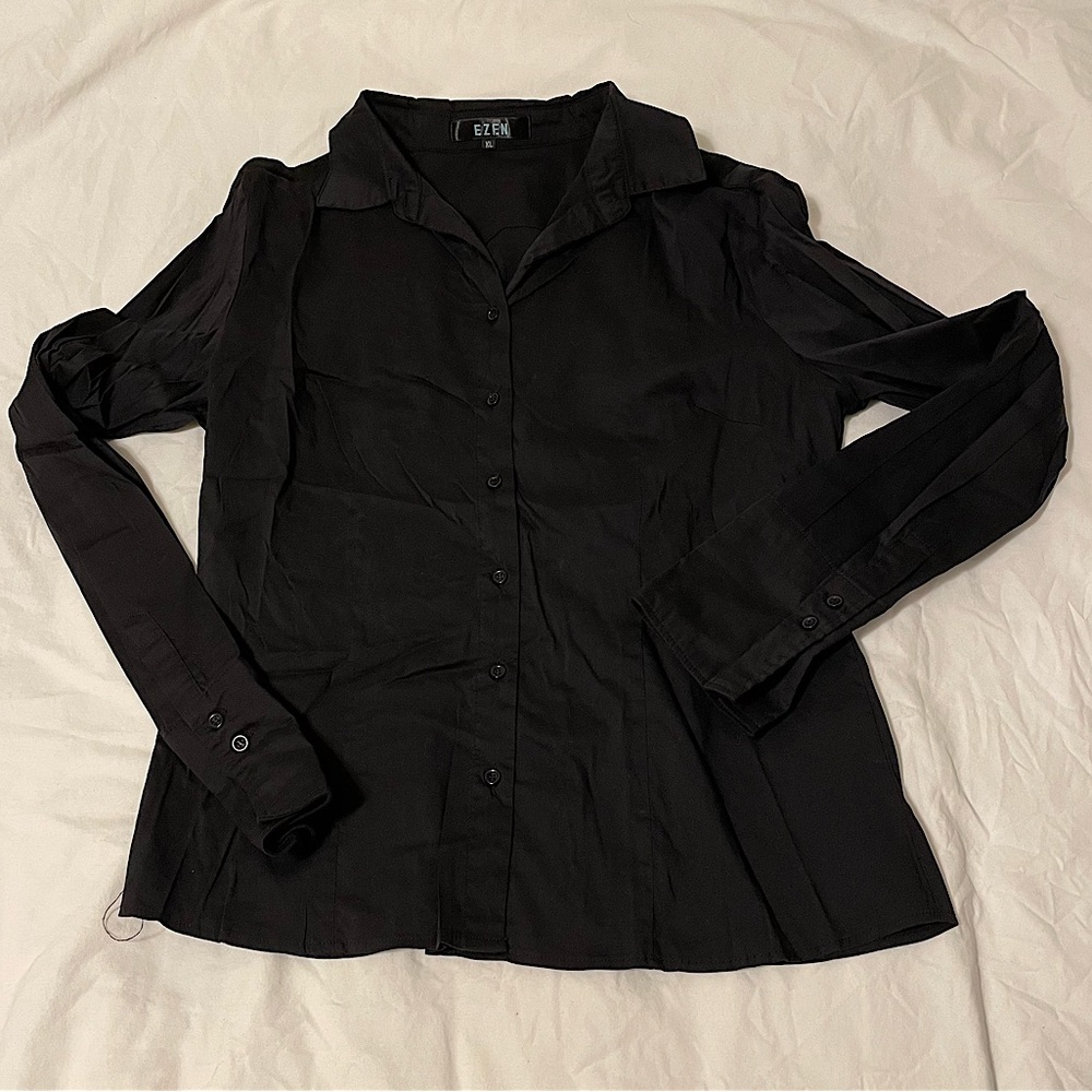 Ladies XL Black Button Up